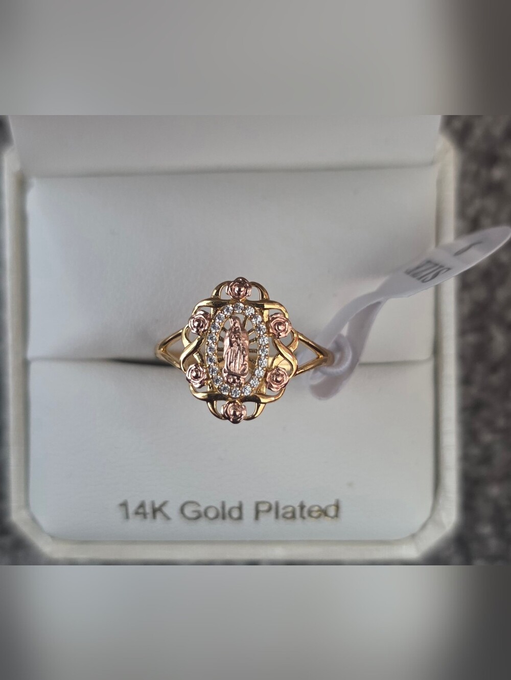 Cynthia White Yellow & Rose Three Color Virgin Mary Cubic Zirconia Ring Size: 9